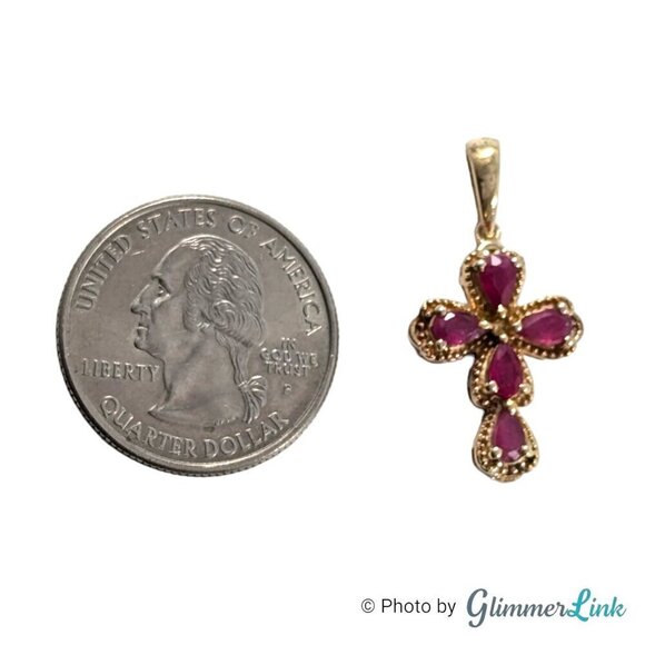 STS 925 Sterling Silver Gold Plated Pink Gemstone Religious Cross Pendant - Picture 4 of 9